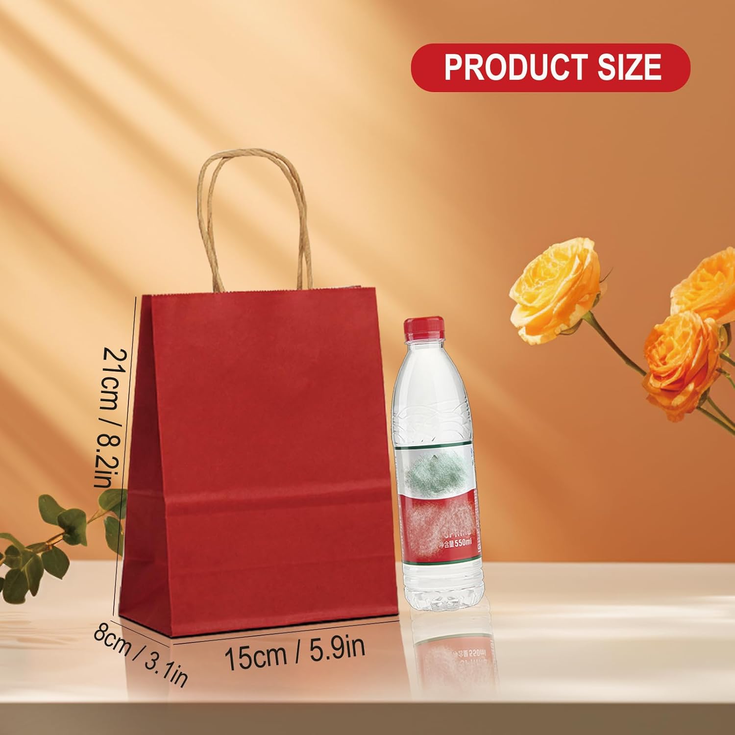 BAG BOX 50 Pack Medium Red Kraft Gift Bags with Handles
