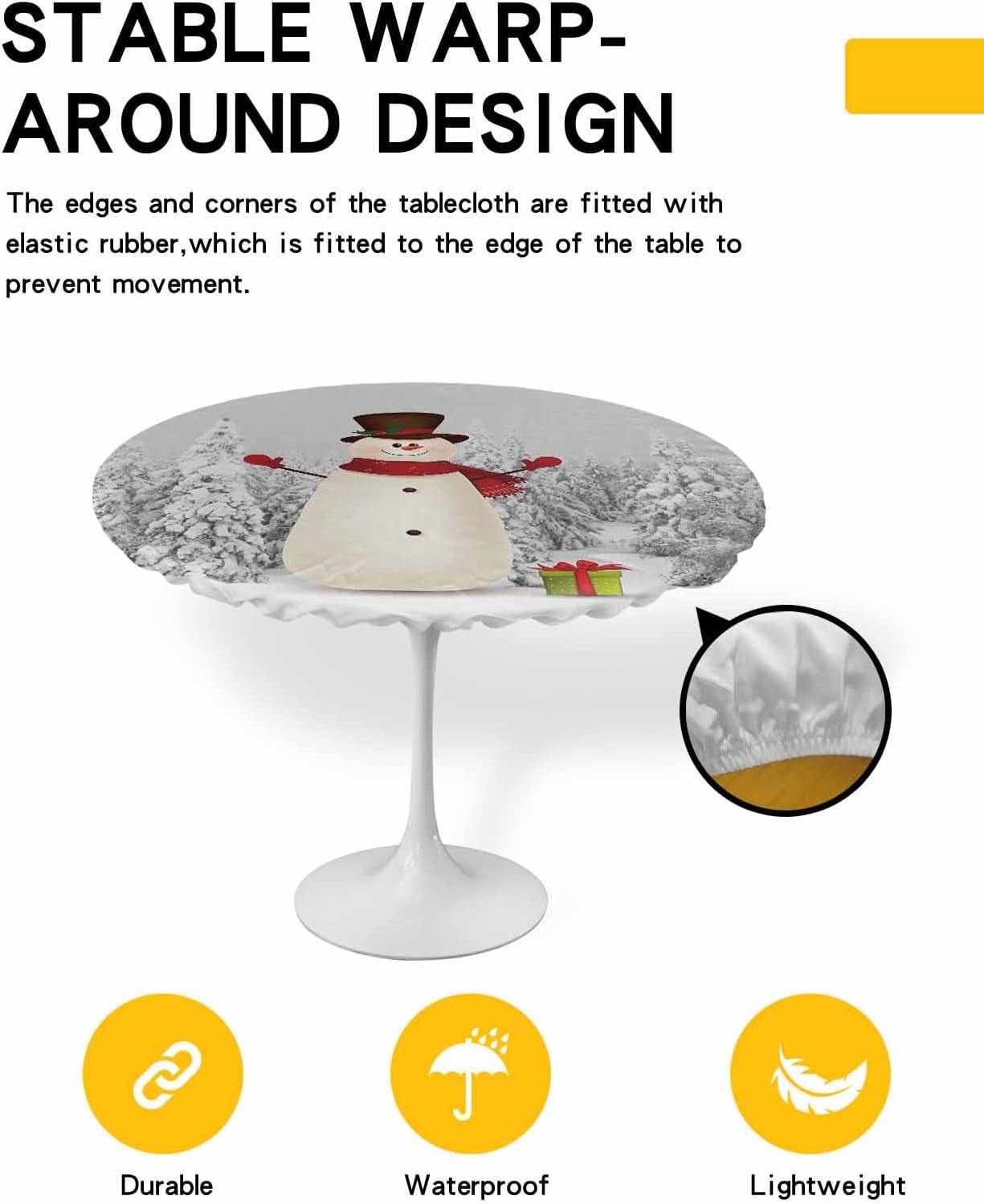 Snowman Round Waterproof Table Cover for Indoor Outdoor Use