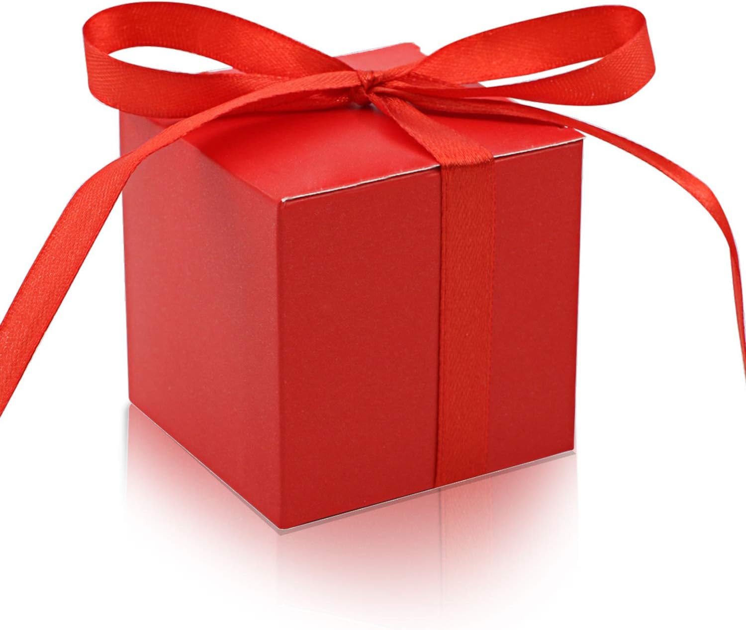 KPOSIYA 100 Pack Red Cube Gift Boxes with Ribbons