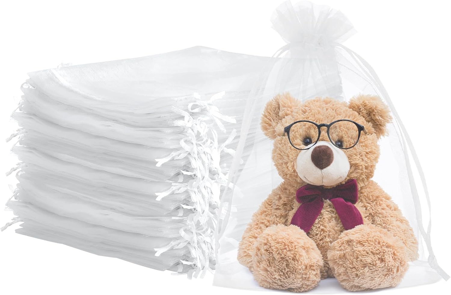 100 Pcs White Organza Gift Bags 6x9 Inch Drawstring Mesh Bags