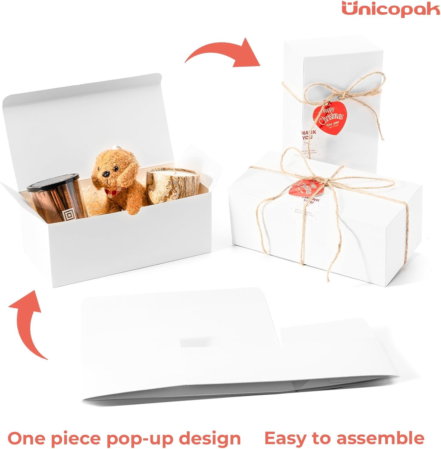 UnicoPak 6 Pack White Gift Boxes with Lids 10x5x4