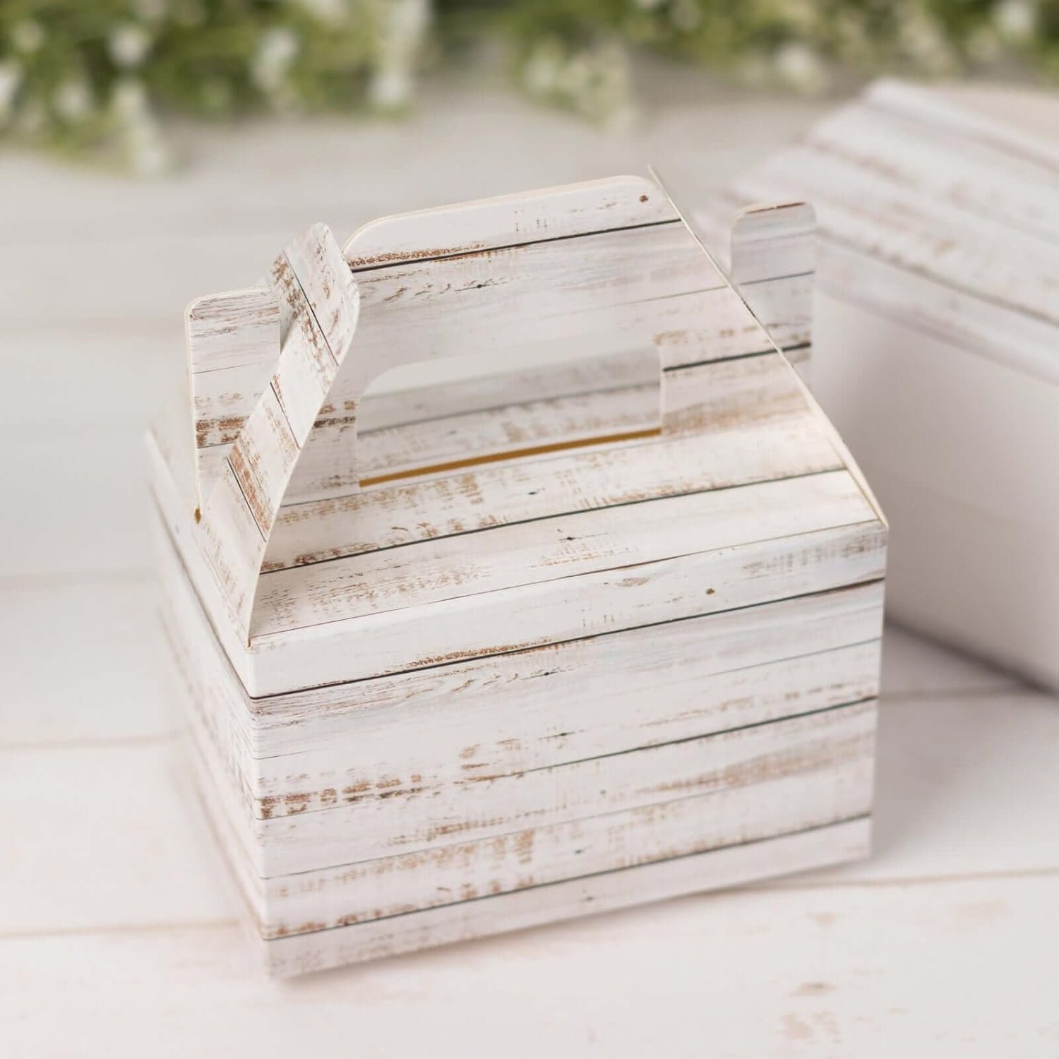 Efavormart 25 Pack Rustic White Gift Boxes with Wood Plank Design