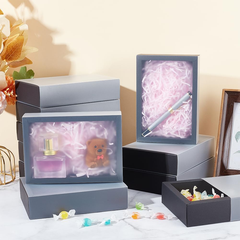 BENECREAT 12 Pack Black Kraft Gift Boxes with Frosted Plastic Lid