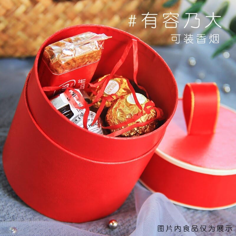 MODADA Red Beige Cylinder Gift Bags Wedding Favor Packaging Gift Box