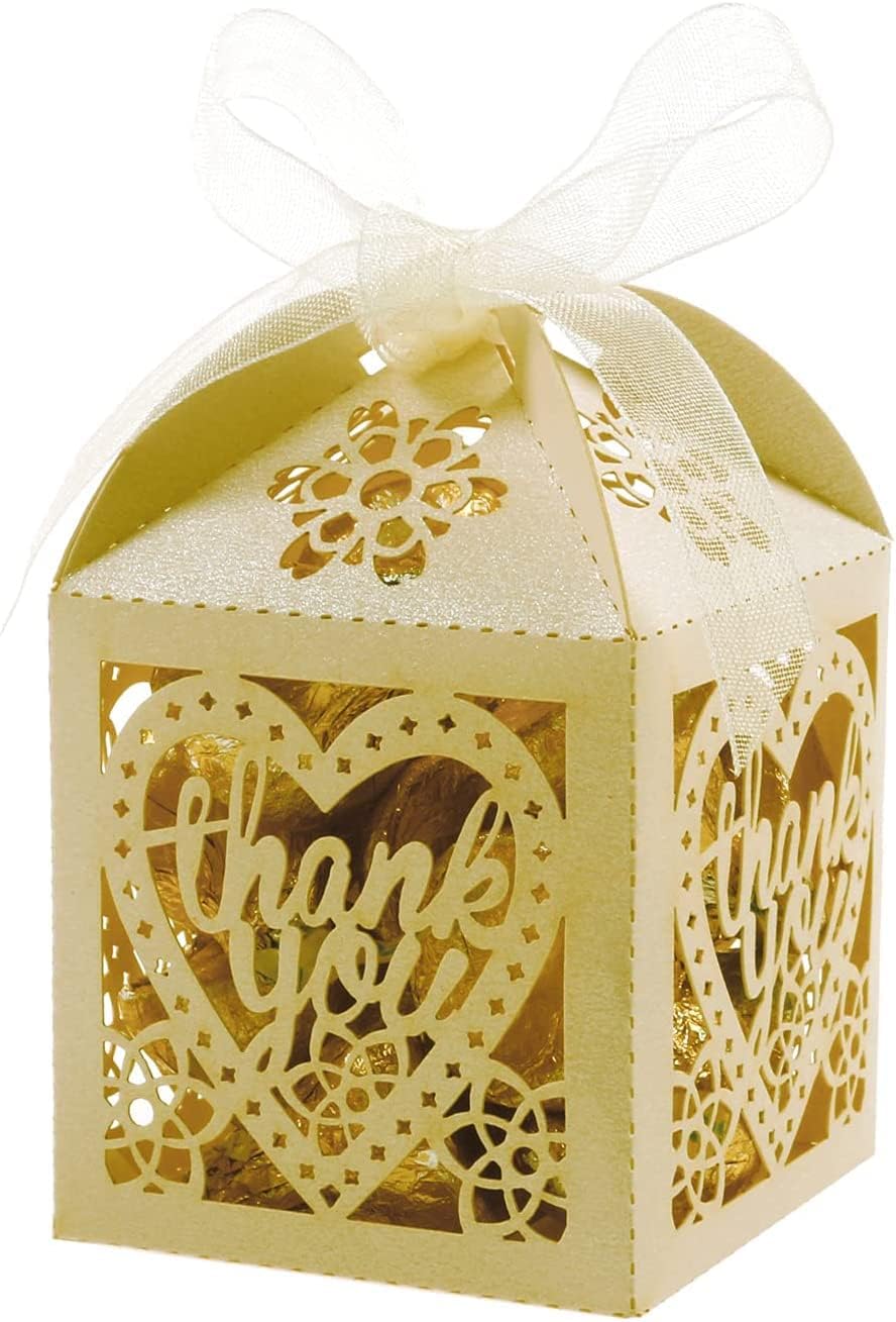 COTOPHER Laser Cut Gift Boxes 60pcs Wedding Favor Boxes with Ribbons