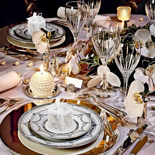COTOPHER 100Pcs Laser Cut White Favor Boxes for Gifts