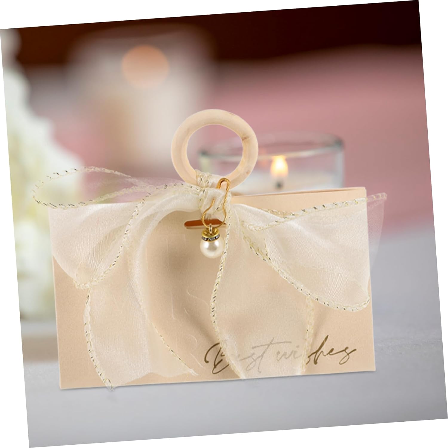 COLLBATH 10pcs Gold Ribbon Wedding Favor Boxes with Wood Handles