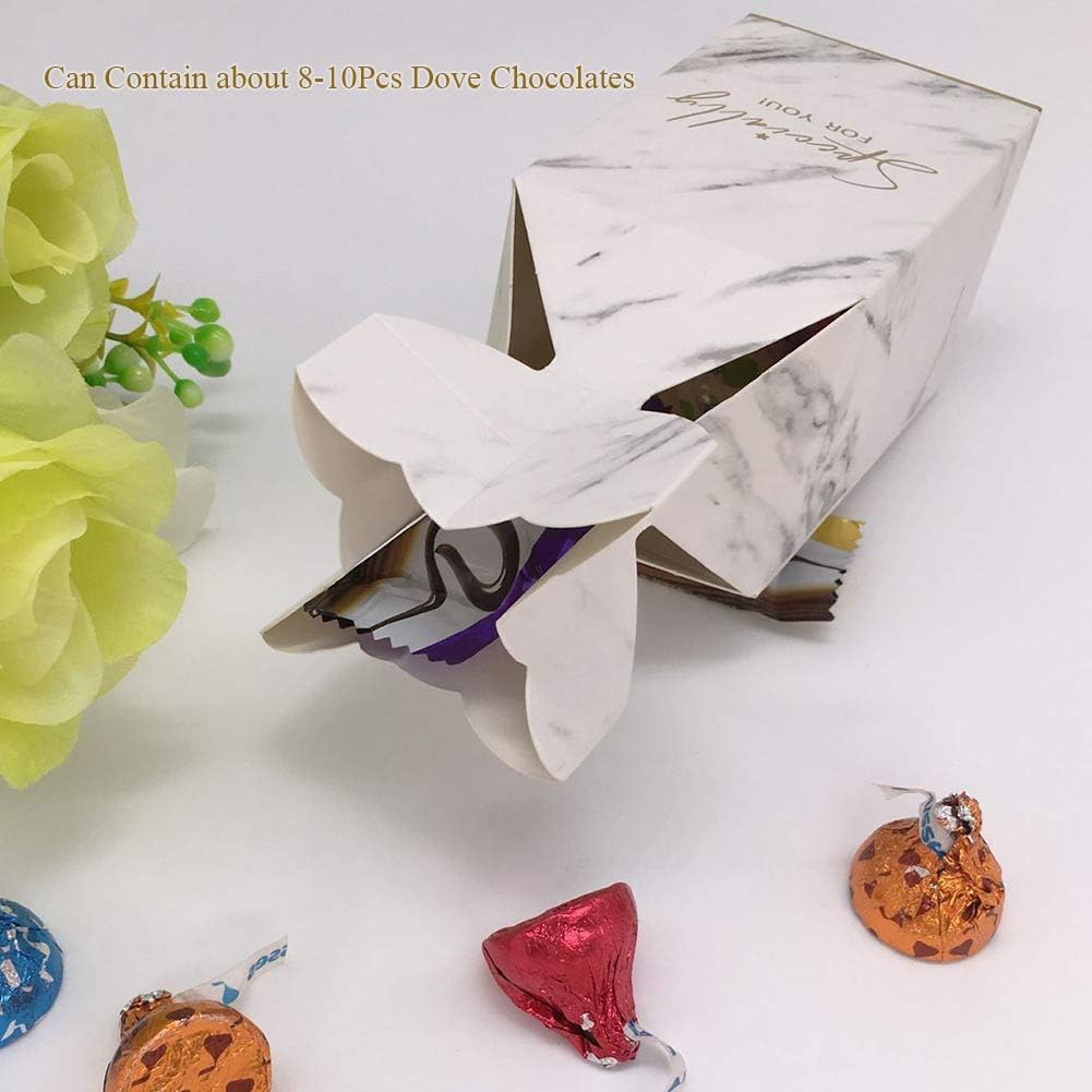 BAUMA AUTO 50Pcs Wedding Candy Boxes with Gold Ribbons