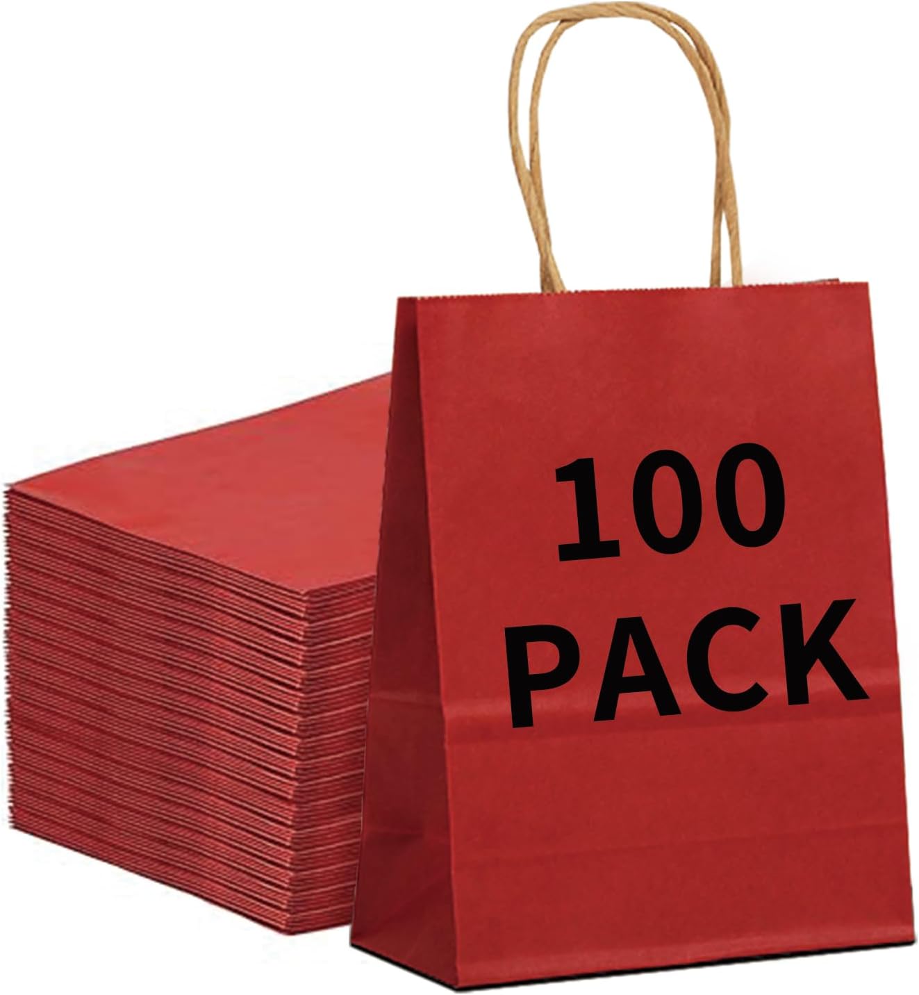 BAG BOX 100 Pack Medium Red Kraft Paper Gift Bags with Handles