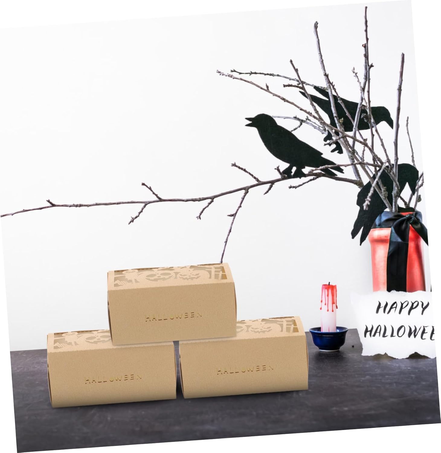 NUOBESTY Halloween Candy Boxes 50pcs Iridescent Paper Treat Containers