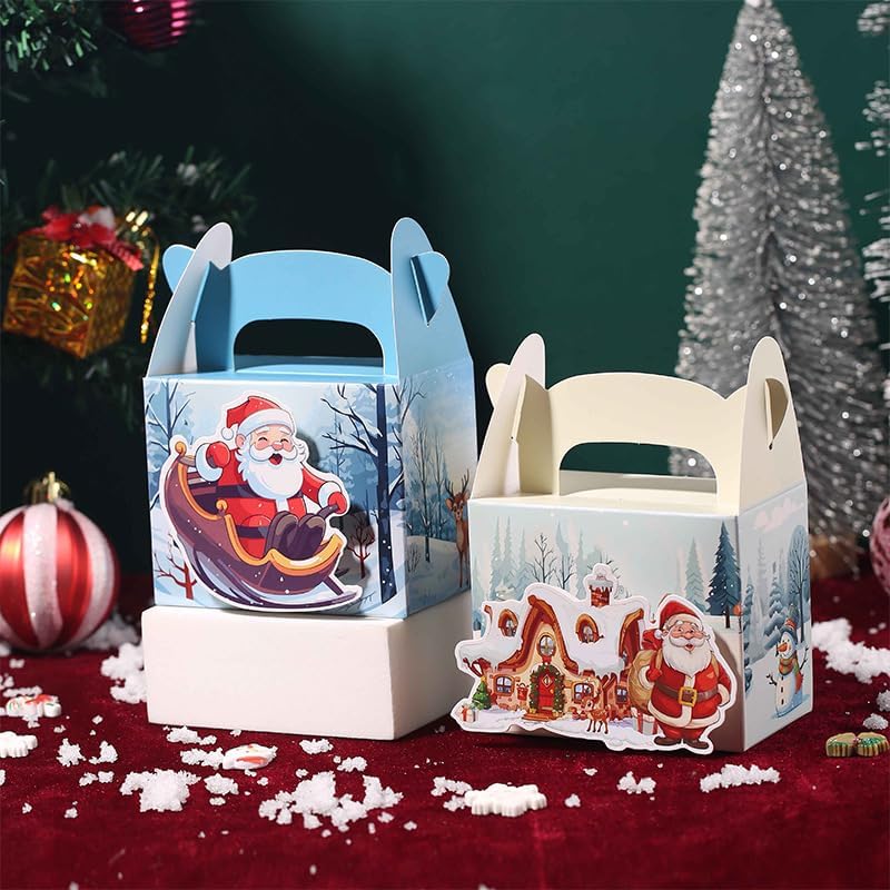 50PCS Christmas Treat Boxes with Handle Santa Gift Boxes