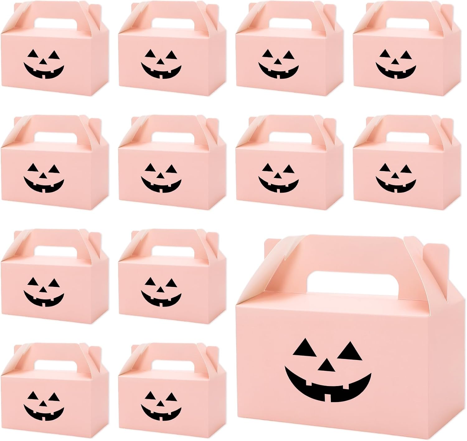JarThenaAMCS 50Pcs Pink Halloween Treat Boxes with Handle