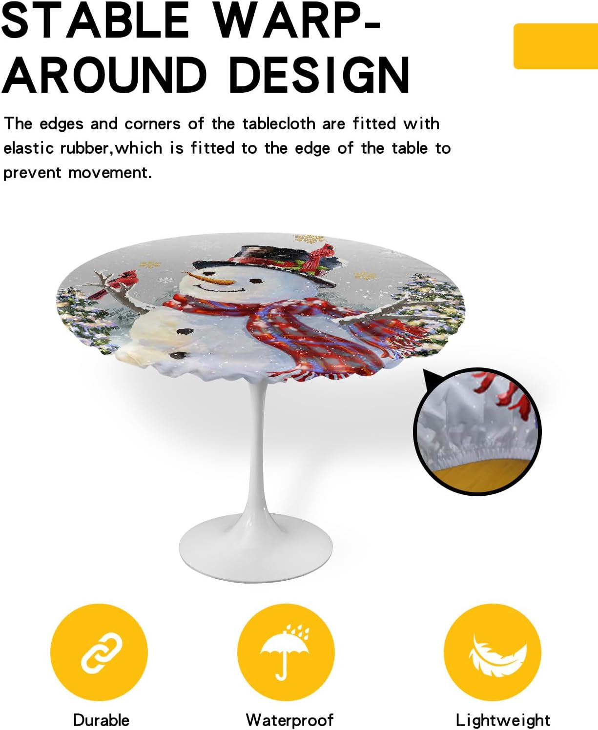 Christmas Snowman Waterproof Round Table Cover Fitted Tablecloth