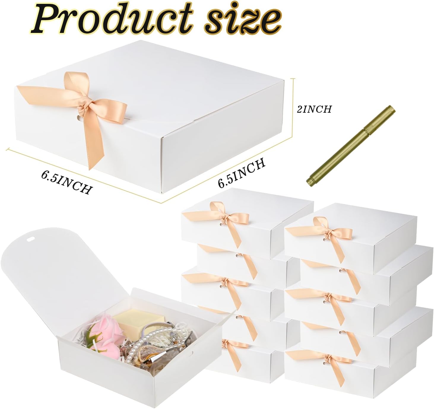 12 Pack White Square Gift Boxes with Metal Pens