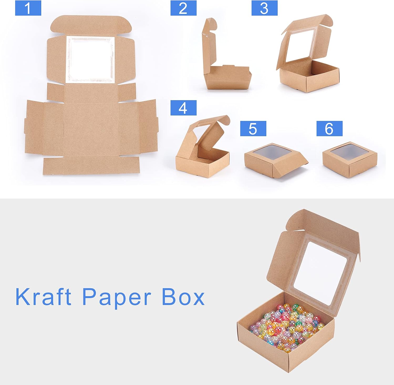 BENECREAT 20 Pack Square Brown Kraft Gift Boxes with Clear Windows