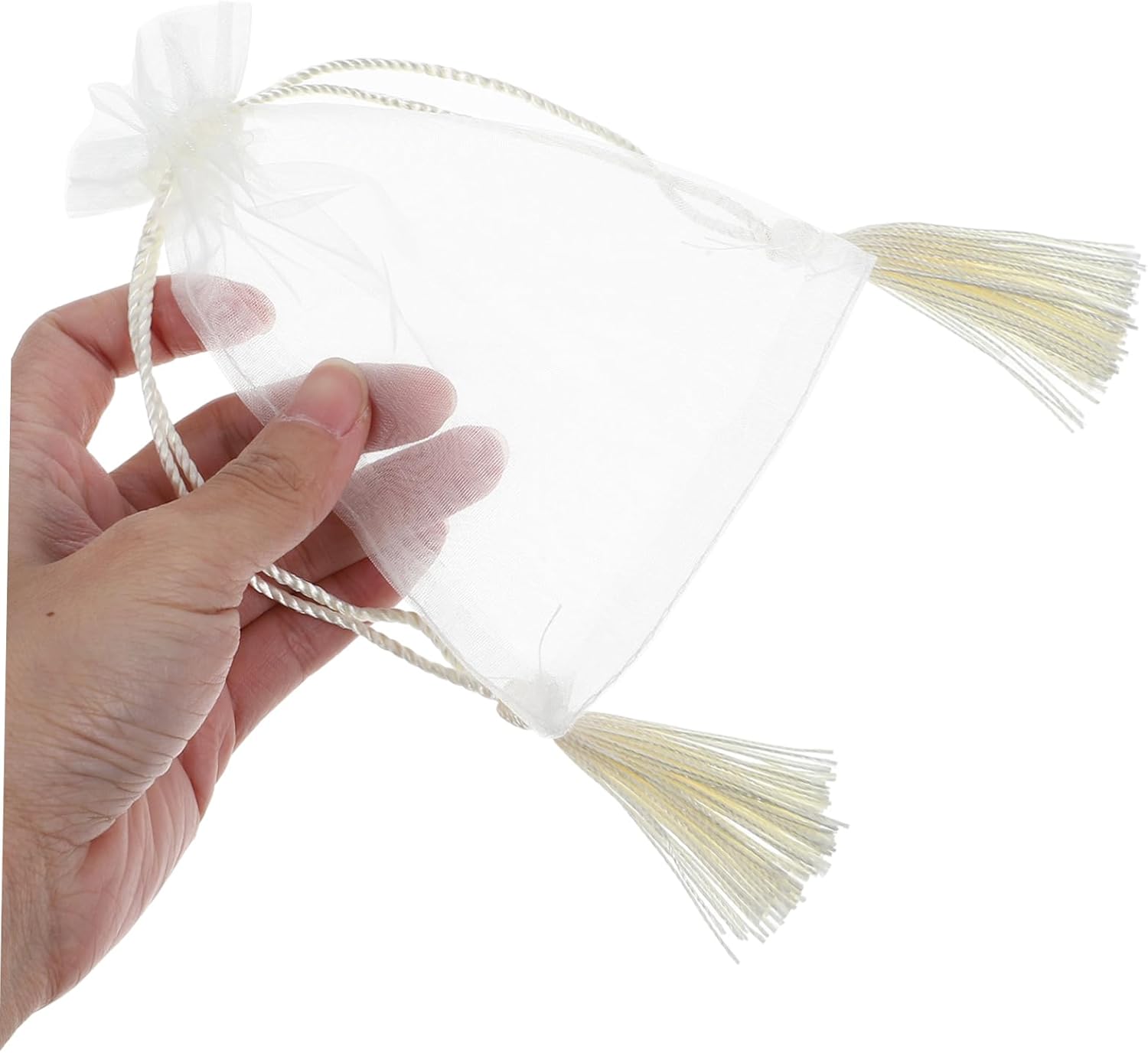 Healifty 10 Pcs Transparent Organza Drawstring Bags with Tassels