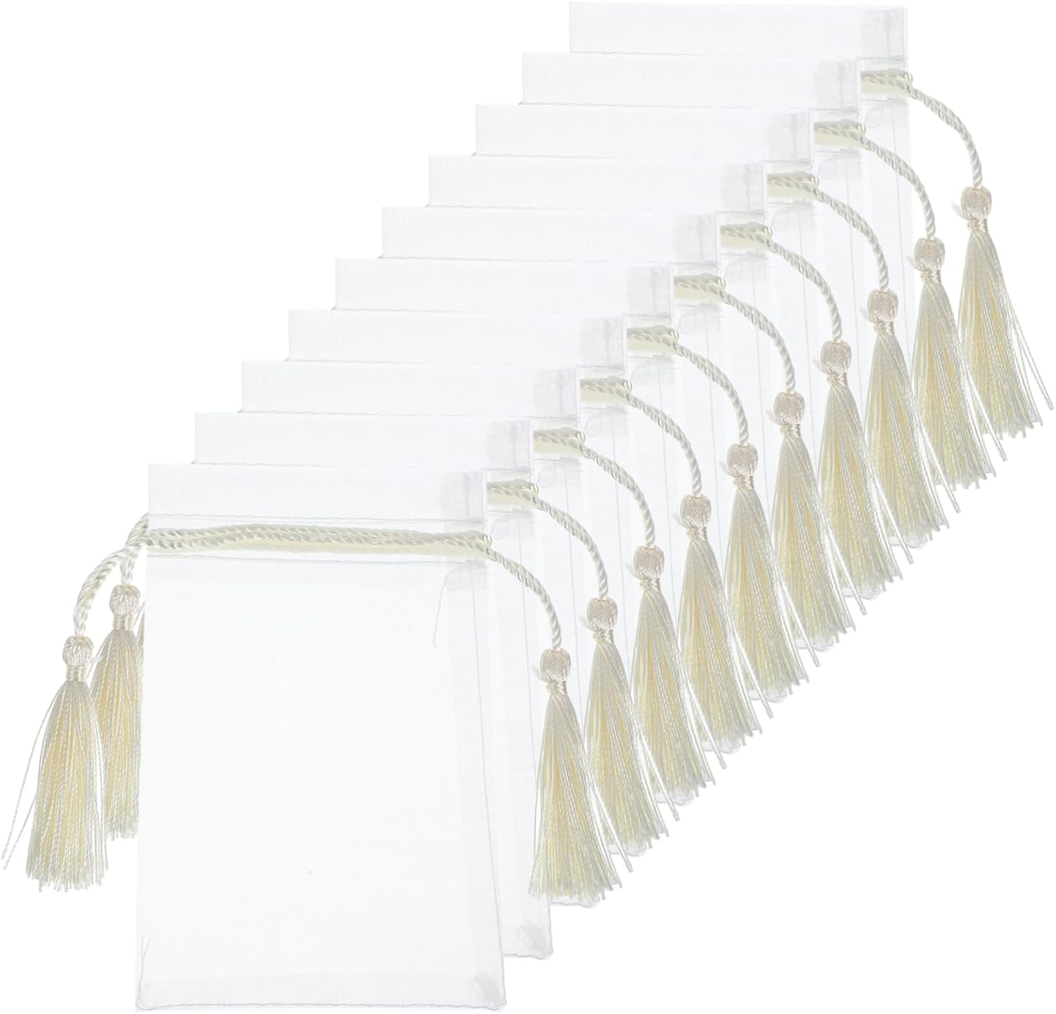 Healifty 10 Pcs Transparent Organza Drawstring Bags with Tassels