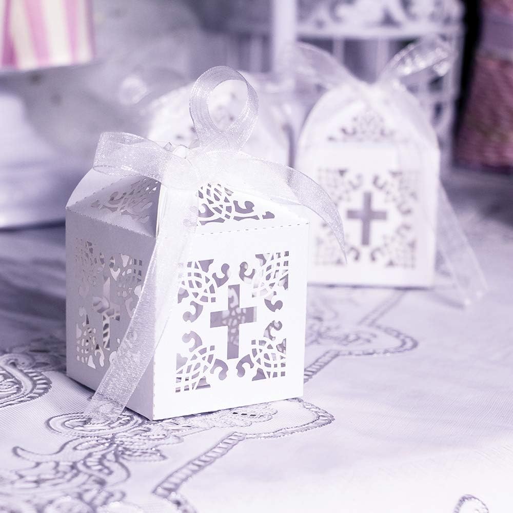YOZATIA 50PCS Cross Favor Boxes for Baptism and Party Use