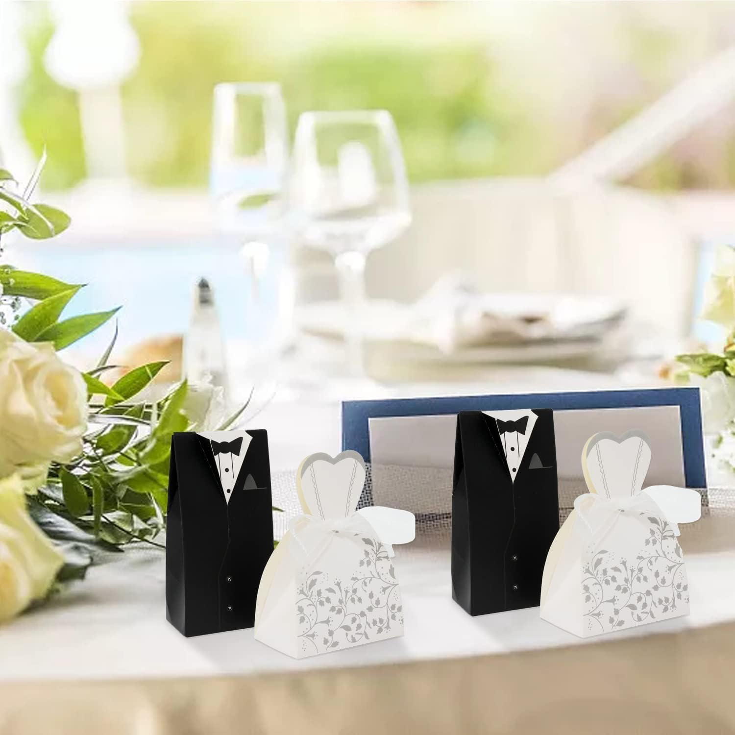 Honbay 60PCS Small Wedding Candy Boxes with Ribbon