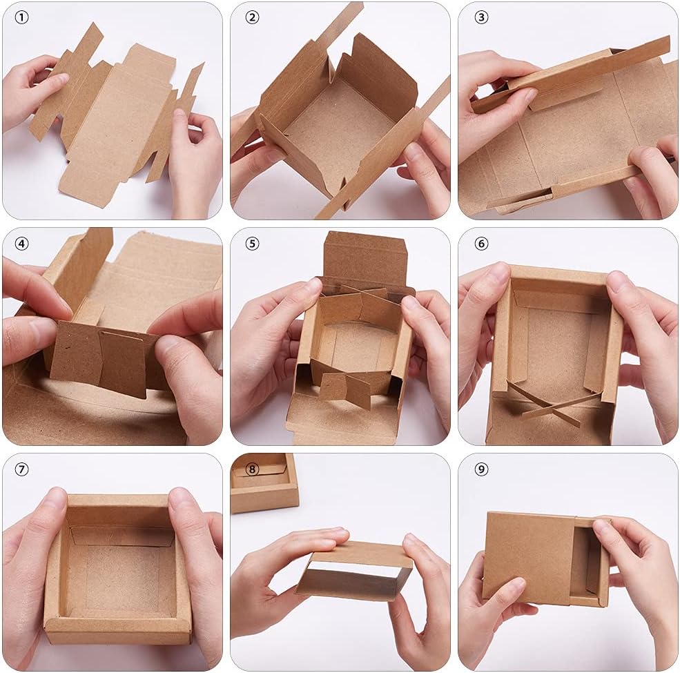 Esowemsn 10pcs Brown Kraft Paper Gift Boxes for Packaging and Crafts