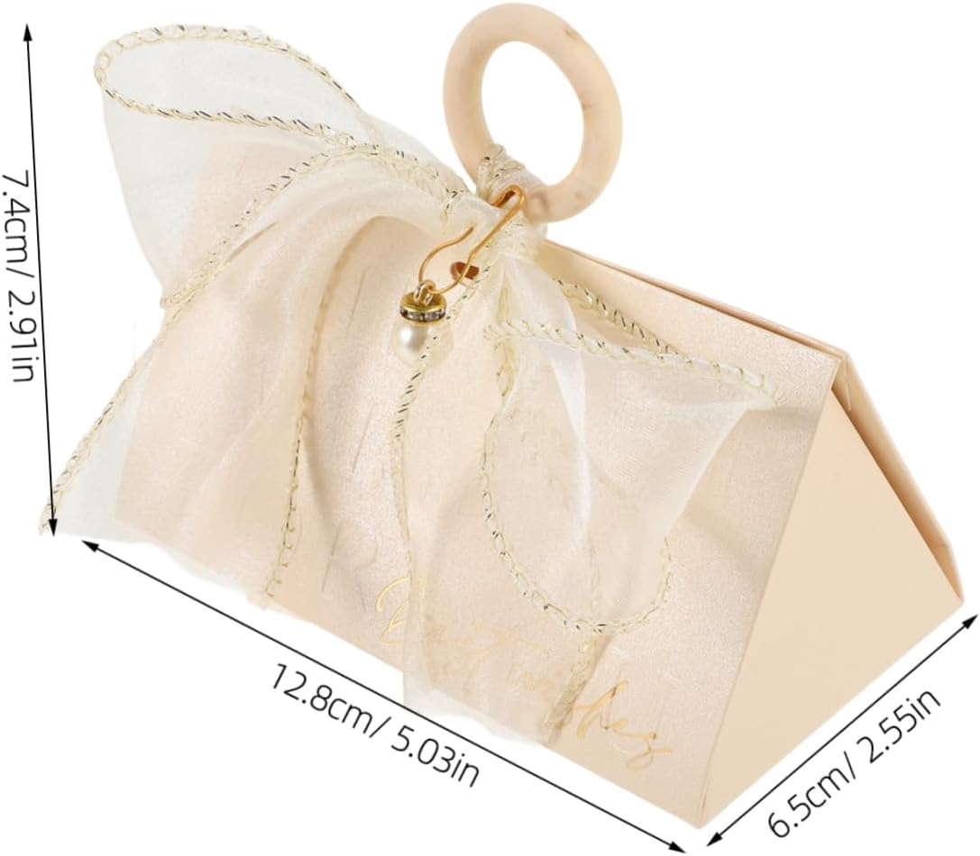 KOMBIUDA 10pcs Wedding Favor Boxes with Handle and Gold Trim