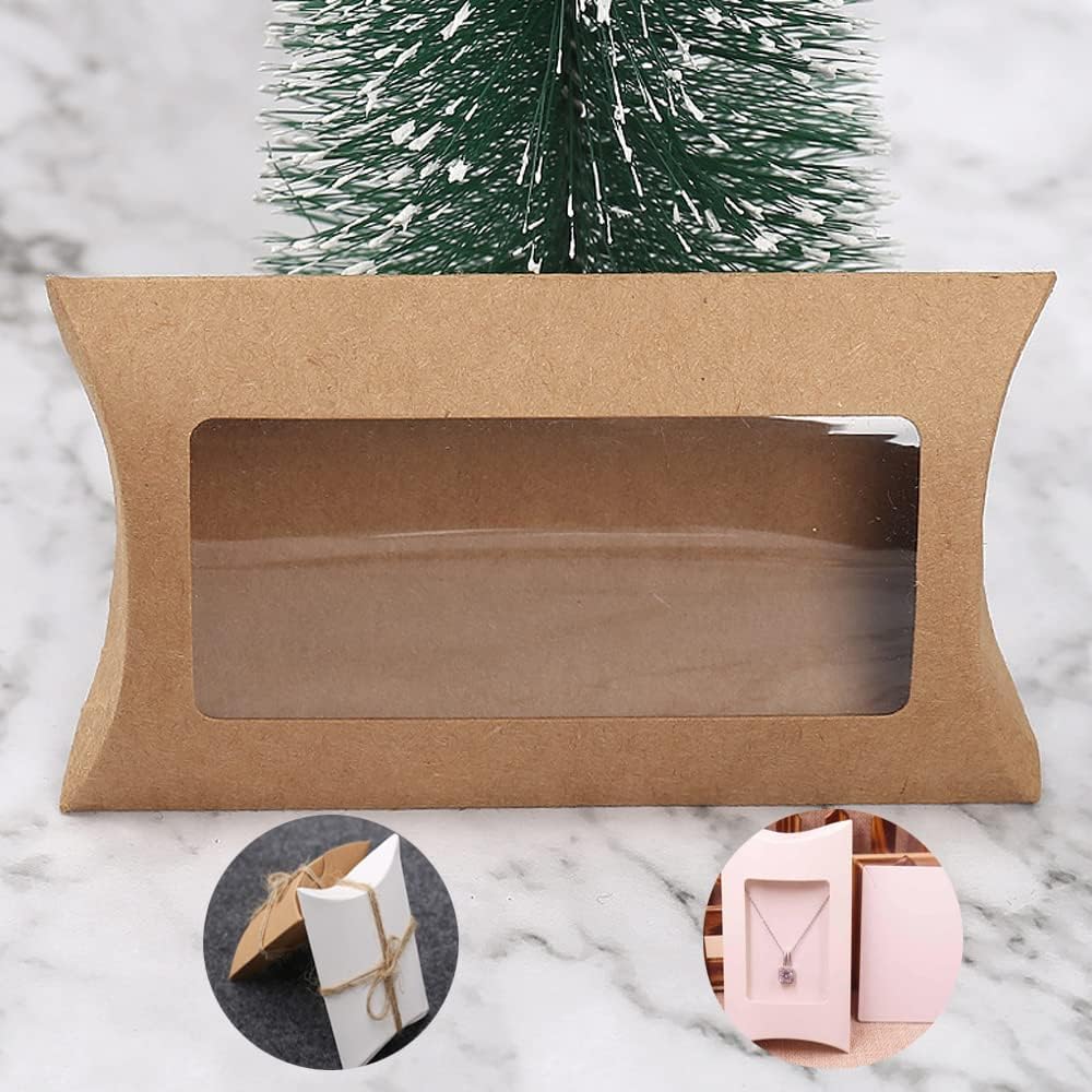 40pcs Kraft Paper Mini Pillow Packaging Box with Clear Window
