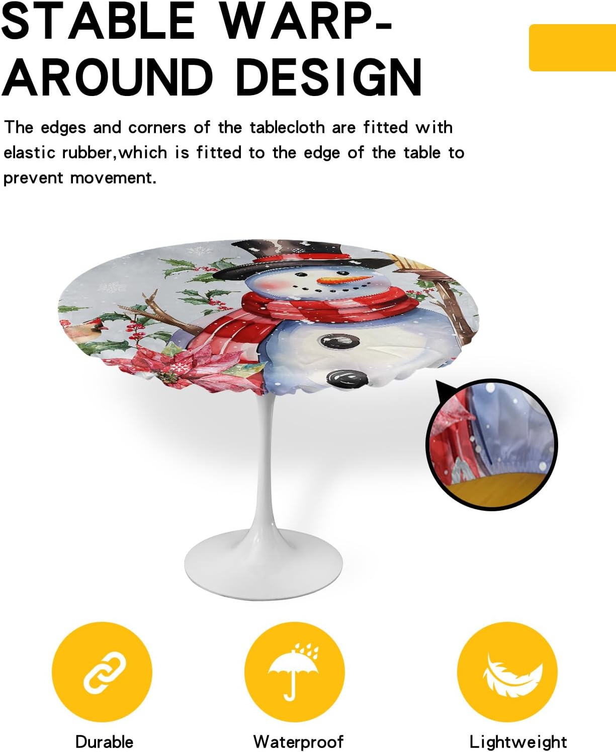 Christmas Snowman Round Waterproof Table Cover for Indoor Outdoor Use