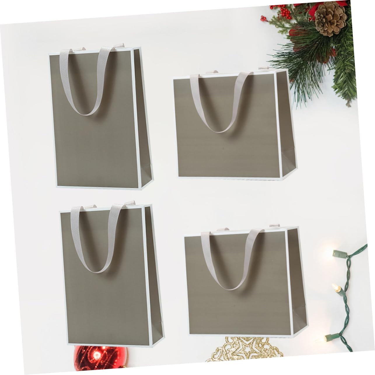 CALLARON 4Pcs Grey Paper Bags with Strong Rope Handles