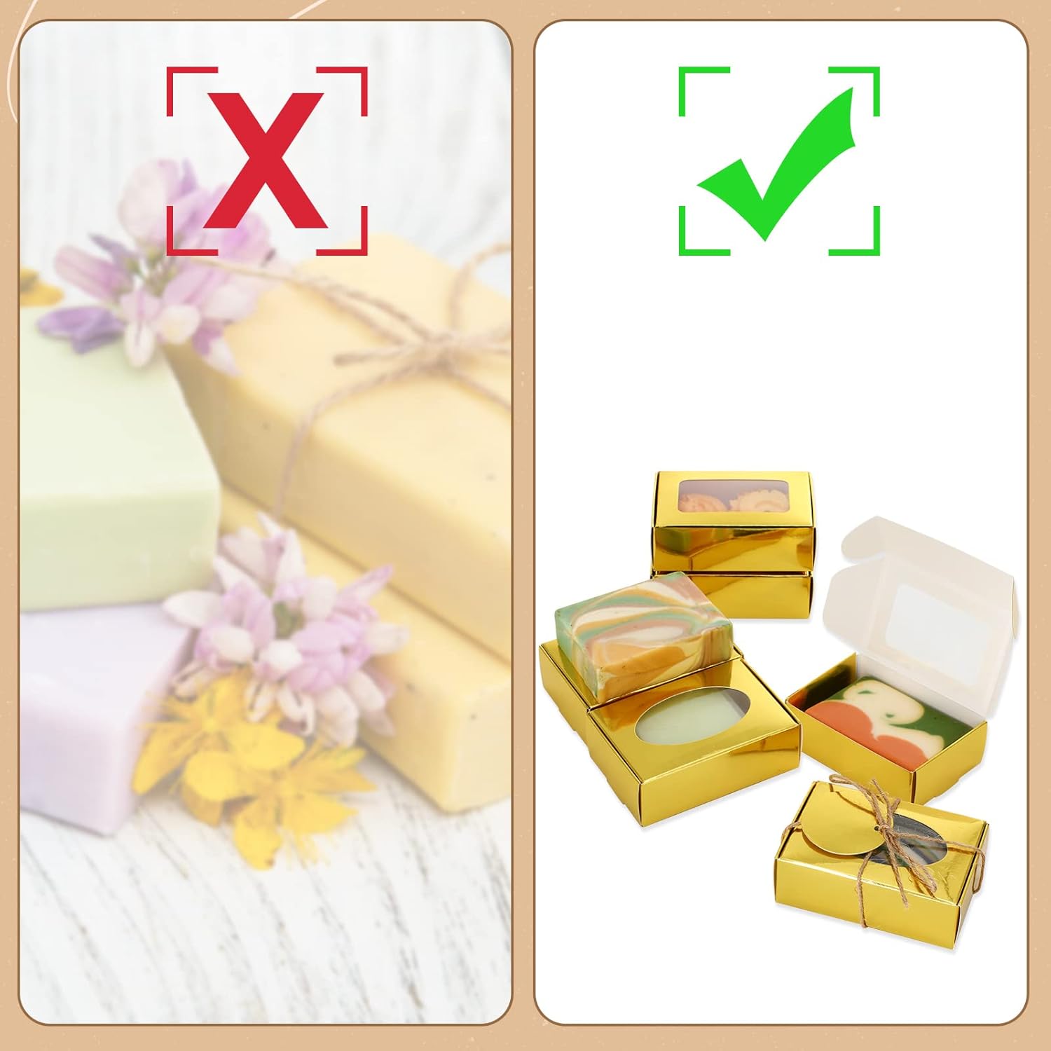 Yexiya 60 Pcs Kraft Soap Boxes with Window for Gifts
