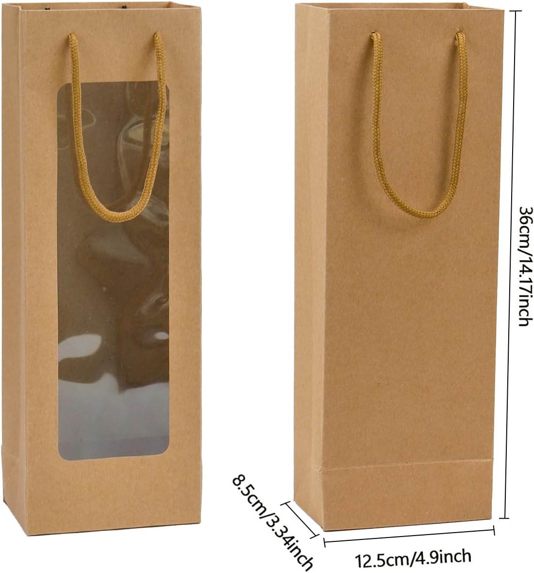 Ssyuysto 12 Pc Brown Wine Gift Bags with Clear Window