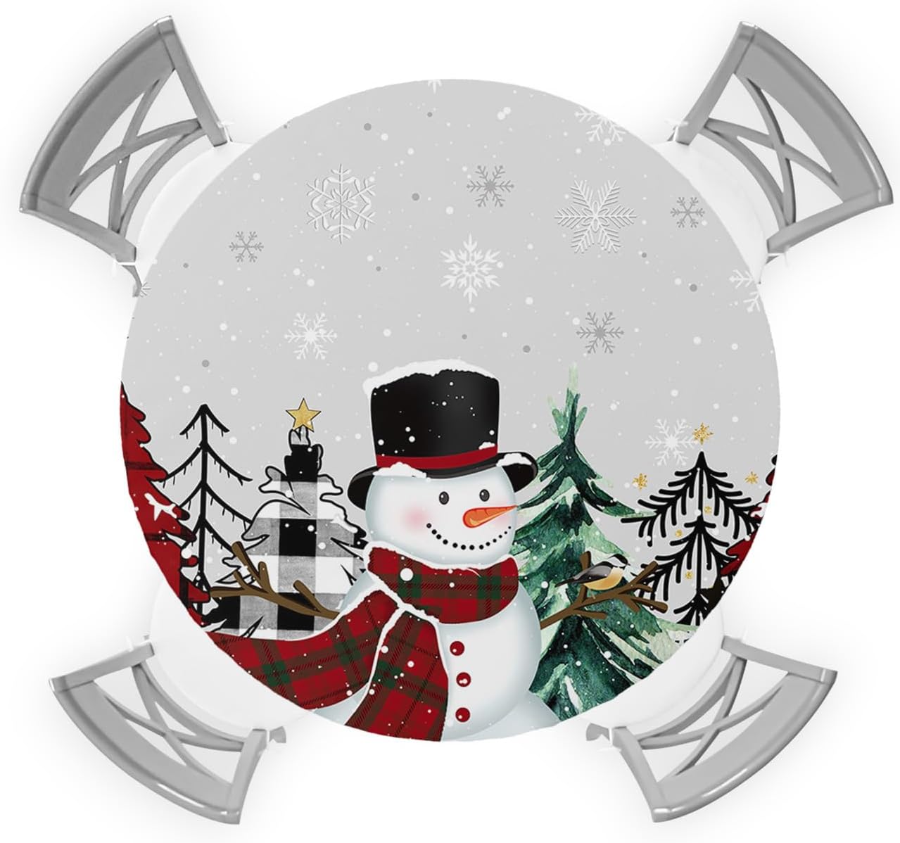 Christmas Snowman Round Waterproof Table Cover Fitted Tablecloth