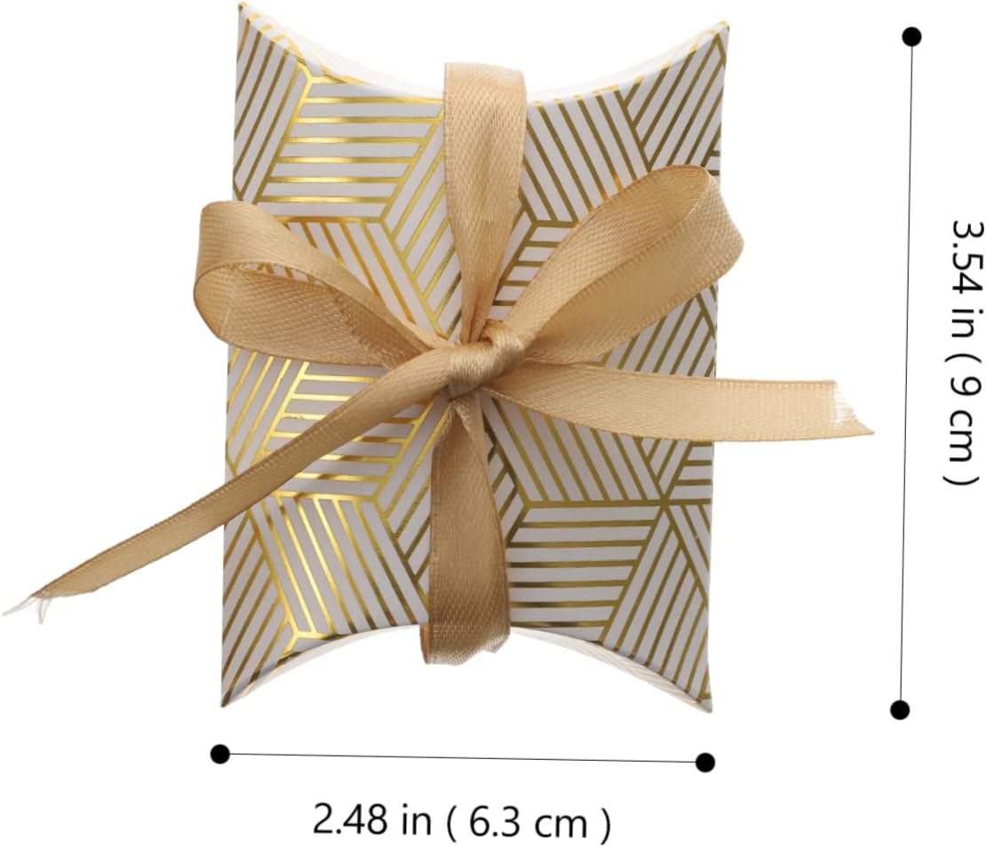 Beaupretty 50pcs Foil Candy Pillow Boxes with Ribbons for Weddings and Parties
