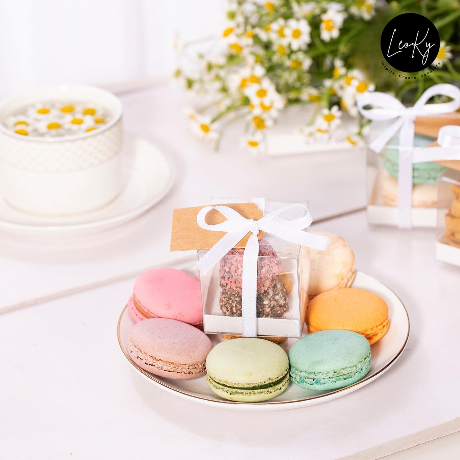 LeoKy 50-Pack Clear Treat Boxes for Macarons Chocolates Party Favors