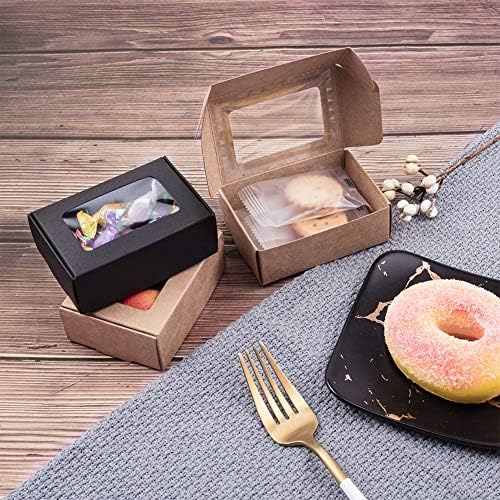 BENECREAT 30 Pack Rectangle Brown Kraft Gift Boxes with Clear Window