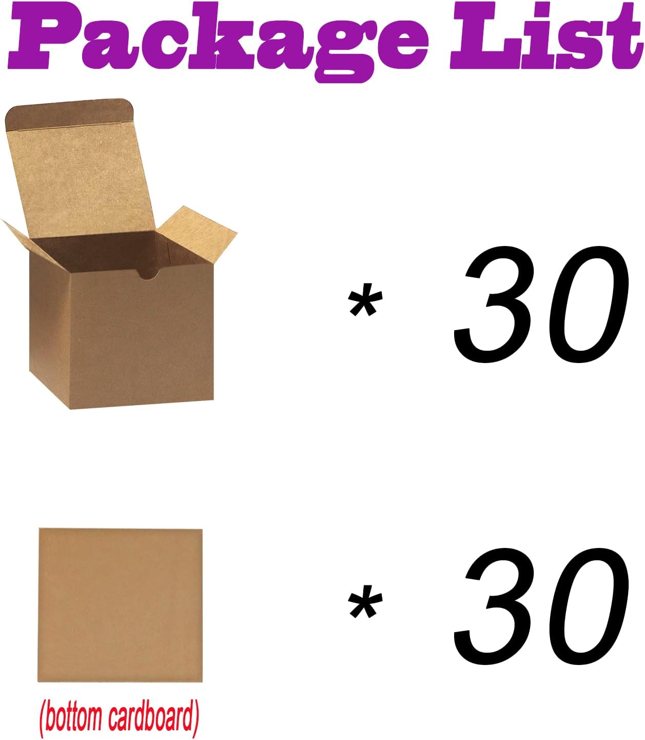 Bonfasvo 30 Pack 4x4x4 Inch Brown Gift Boxes with Lids