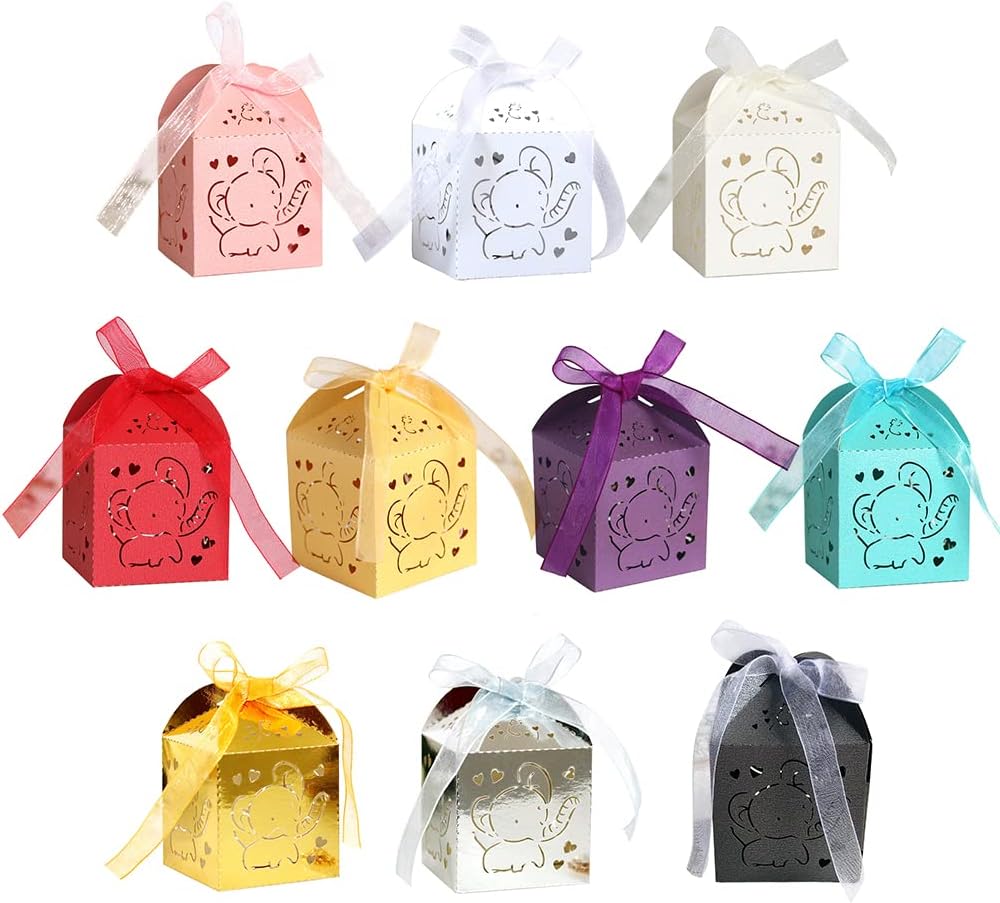 50PCS Laser Cut Favor Boxes with Ribbons