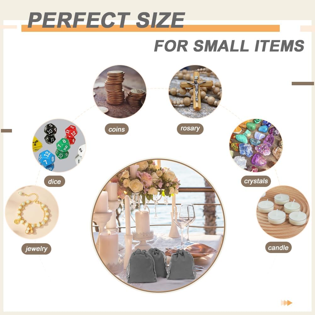 Shintop 50pcs Velvet Gift Bags 3x4inch Grey Drawstring Pouches