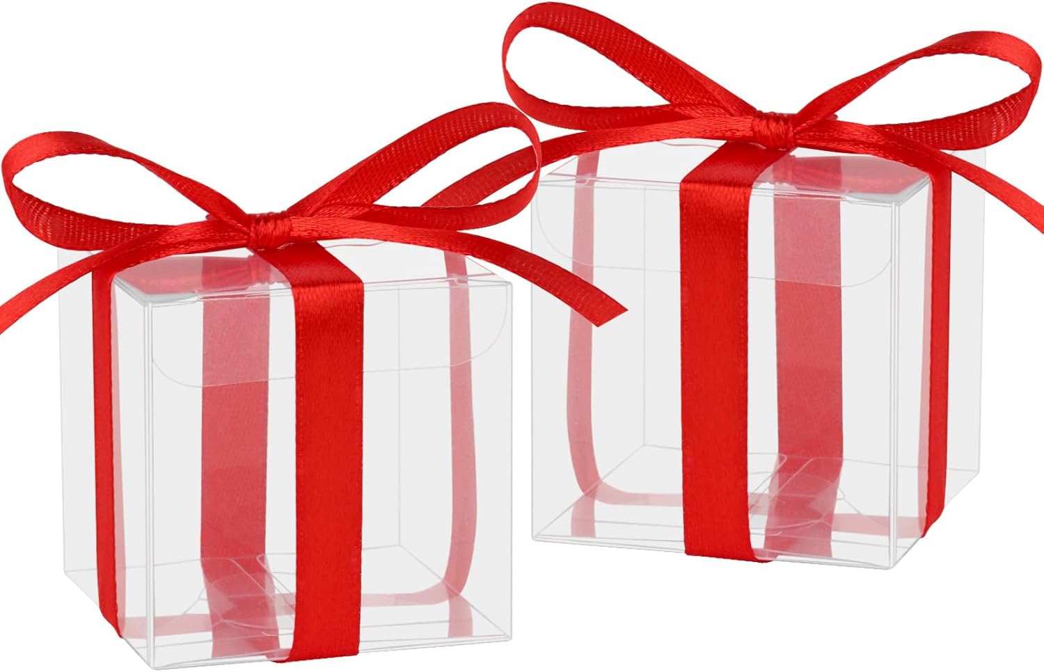 Adecortalk 50 Pcs Clear Gift Boxes With Red Ribbon