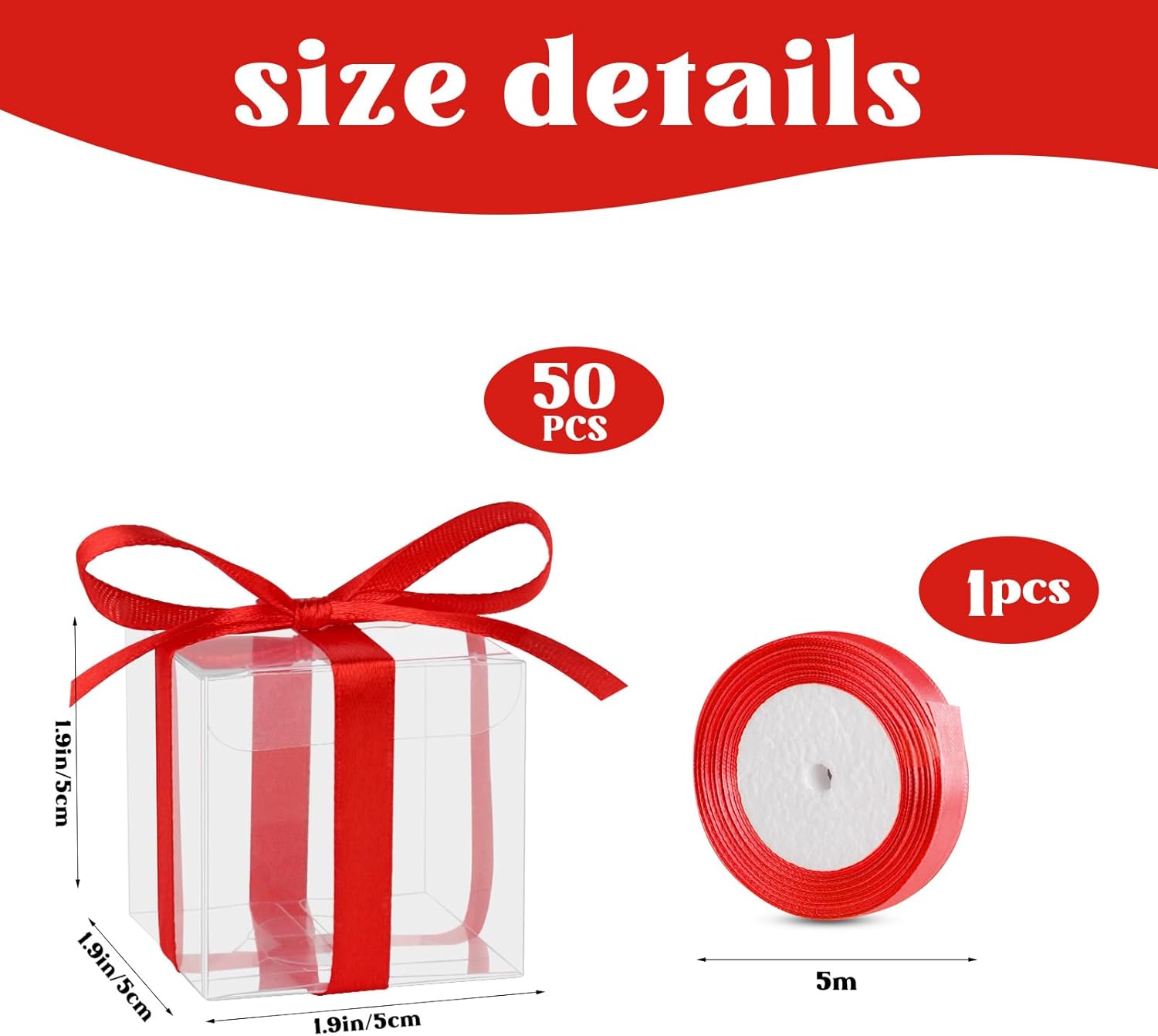 Adecortalk 50 Pcs Clear Gift Boxes With Red Ribbon
