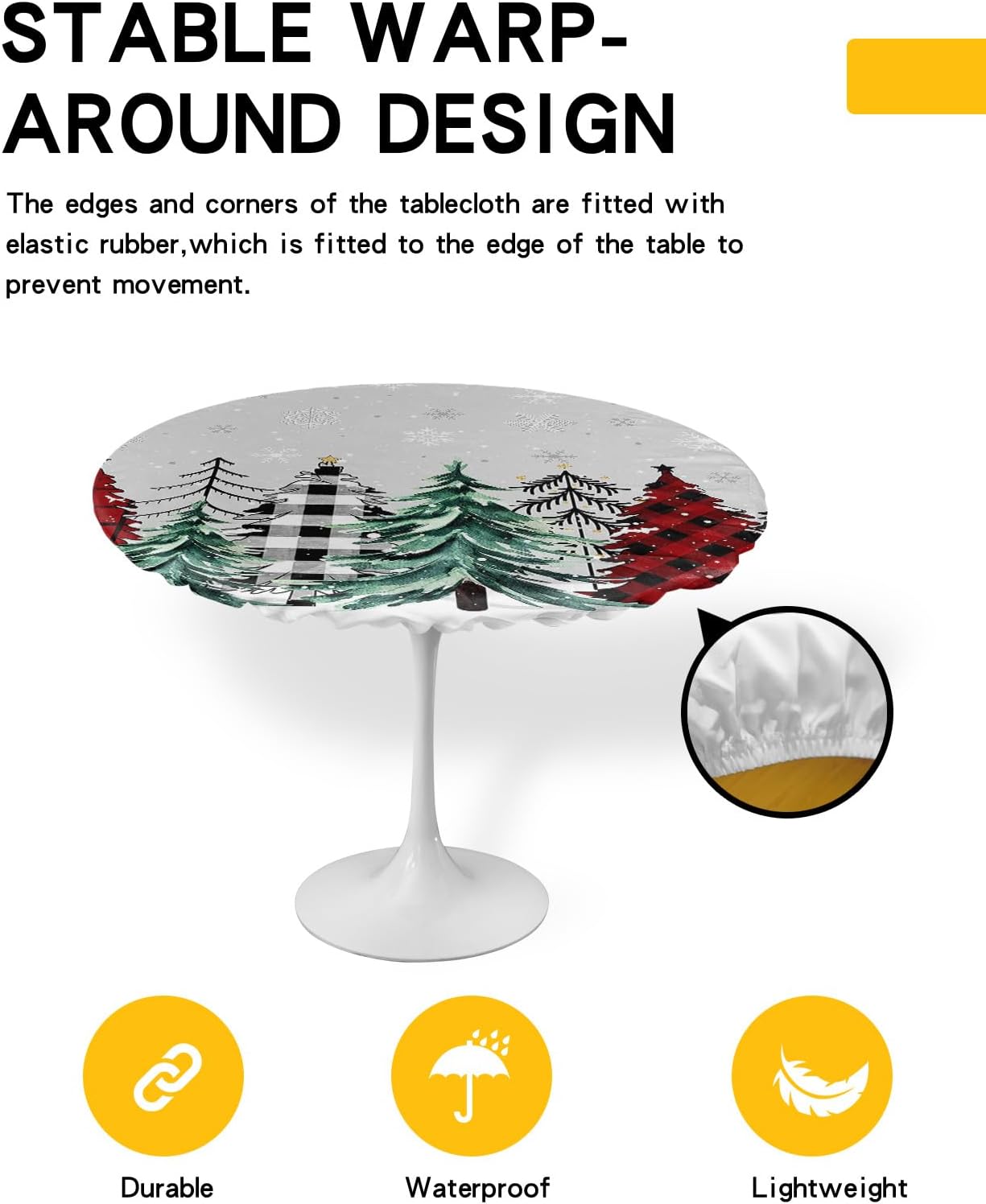 ZOE GARDEN Christmas Round Waterproof Table Cover with Elastic