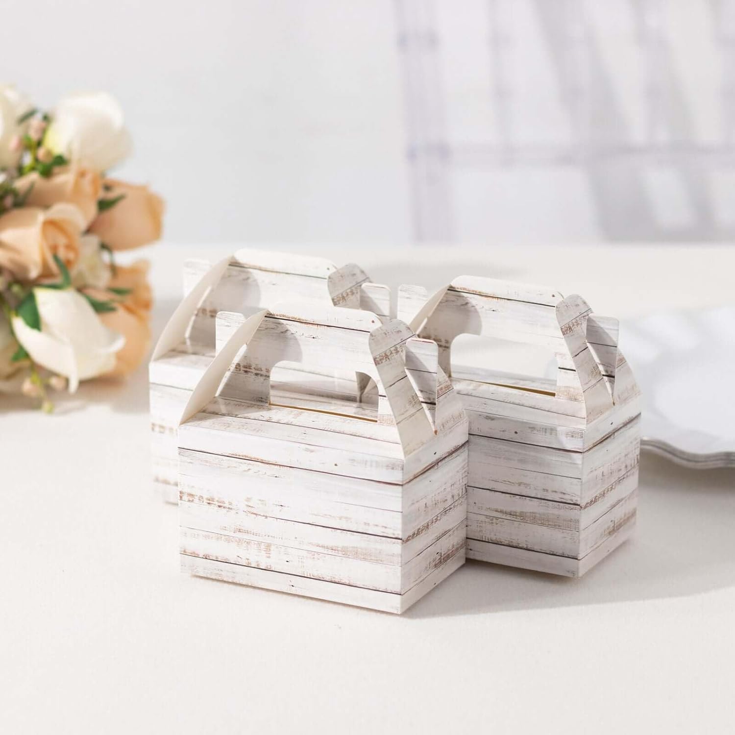 Efavormart 25 Pack Rustic White Gift Boxes with Wood Plank Design
