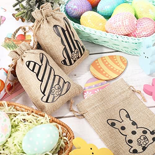Whaline 24 Pack Easter Drawstring Gift Bags with Bunny and Rabbit Prints