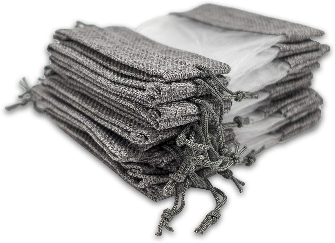 12-Pack Medium Linen Burlap and Organza Gift Bags with Drawstrings