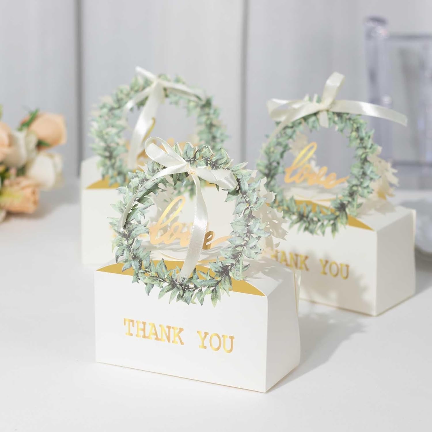 Efavormart 25 Pack White Love Wreath Gift Boxes With Ribbon