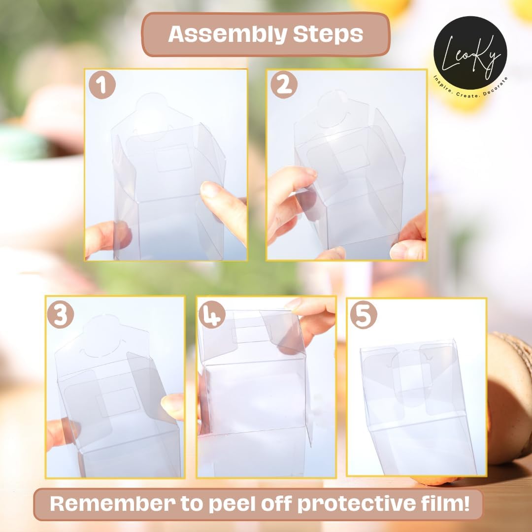 LeoKy 50-Pack Clear Treat Boxes for Macarons Chocolates Party Favors