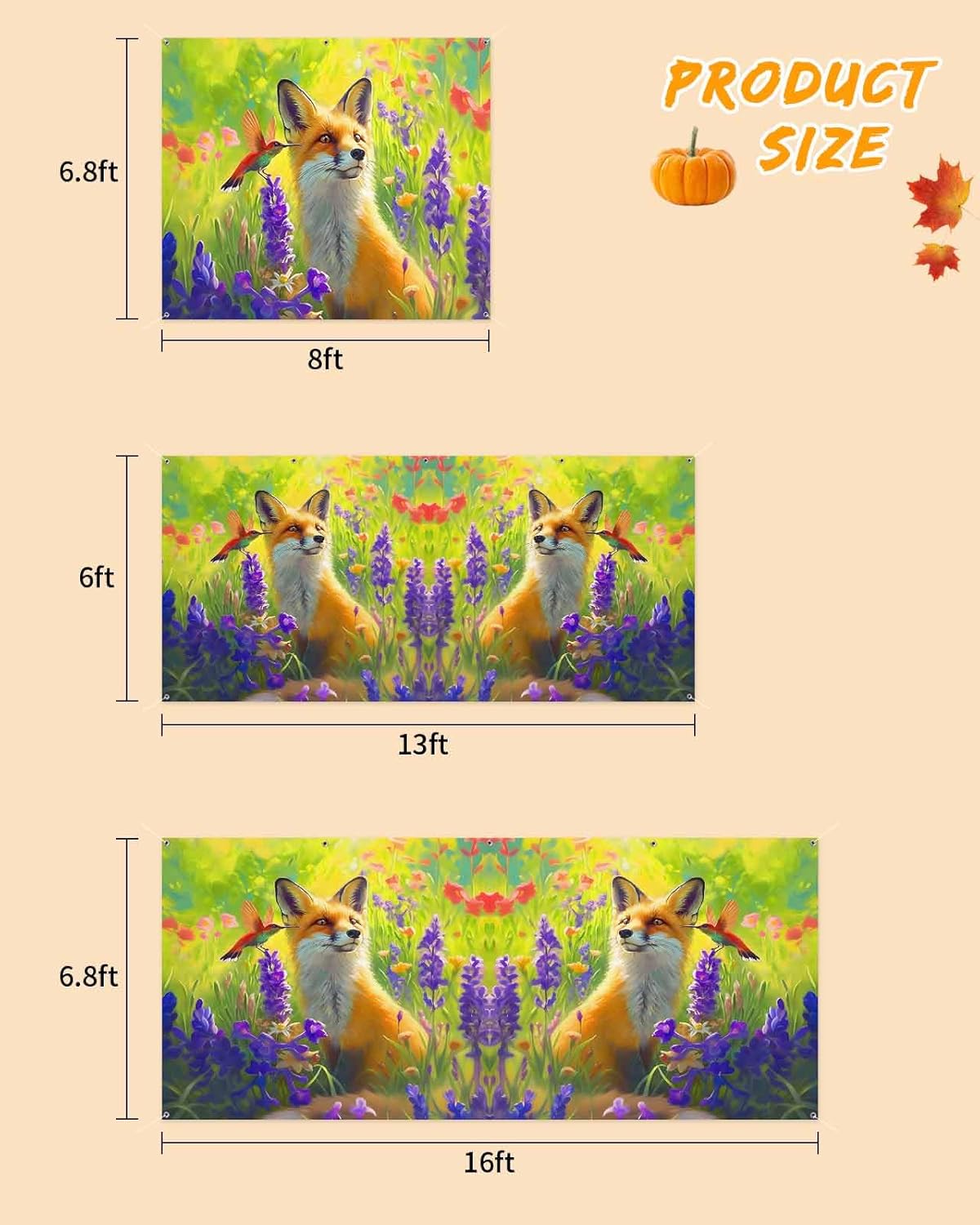 Singingin Fall Garage Door Banner 7x8 ft Fox Hummingbird Lavender Flowers