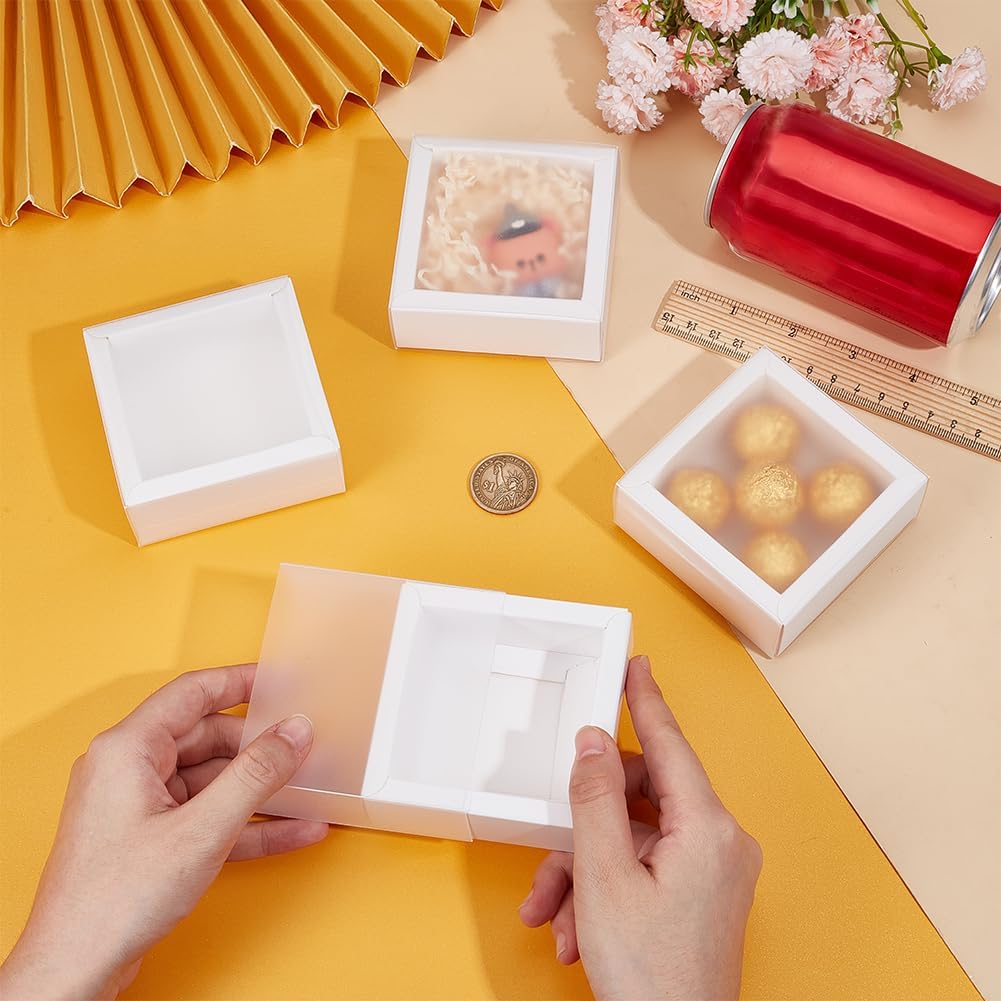 BENECREAT 12pcs White Paper Gift Boxes with PVC Windows