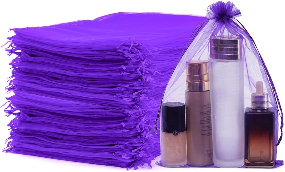 Meowoo 100PCS Organza Bags Drawstring Purple
