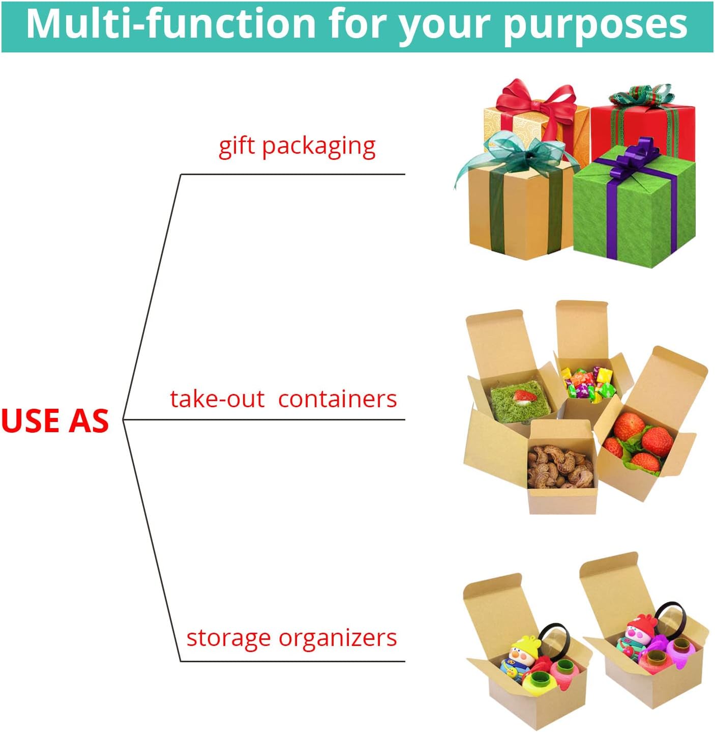 Small Paper Gift Boxes 4x4x2 Brown Kraft Gift Boxes 50 Pack