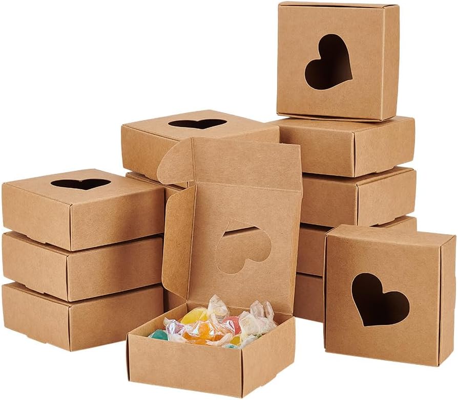 BENECREAT 30 Pack Kraft Gift Boxes with Heart Window